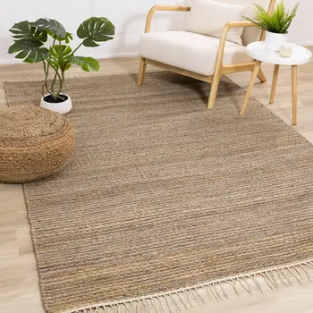 5' X 8' Taupe And Brown Jute Hand Woven Area Rug