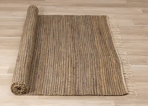 5' X 8' Taupe And Brown Jute Hand Woven Area Rug