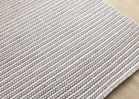 5' X 8' White And Taupe Striped Hand Woven Area Rug