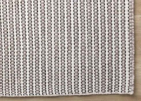 5' X 8' White And Taupe Striped Hand Woven Area Rug