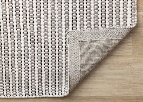 5' X 8' White And Taupe Striped Hand Woven Area Rug