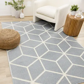 8' X 11' Blue And Cream Geometric Area Rug