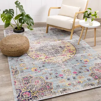 5' X 8' Blue And Yellow Area Rug