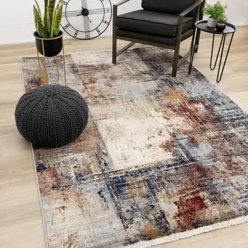 5' X 8' Cream And Blue Area Rug
