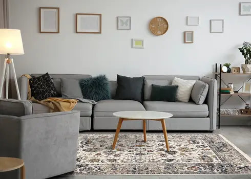 8' X 10' Cream And Blue Abstract Area Rug