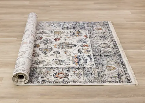 8' X 10' Cream And Blue Abstract Area Rug