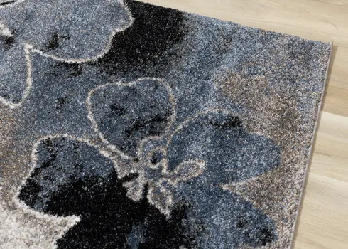 5' X 8' Blue And Cream Botanical Leaves Area Rug