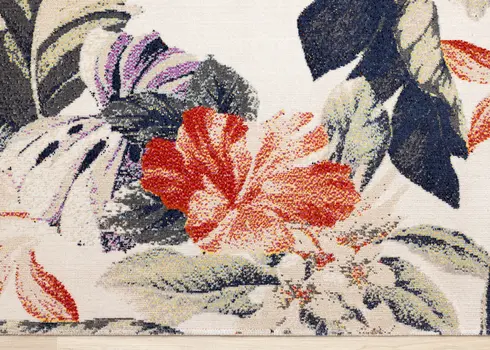 8' X 11' Cream And Beige Botanical Leaves Area Rug