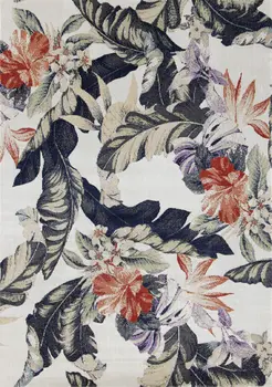 8' X 11' Cream And Beige Botanical Leaves Area Rug