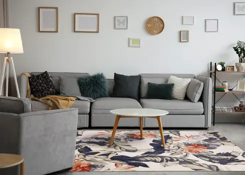 8' X 11' Cream And Beige Botanical Leaves Area Rug