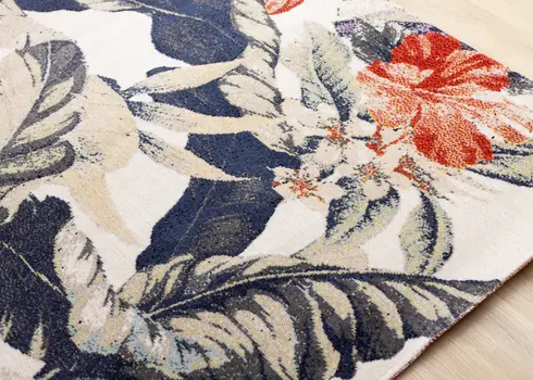 8' X 11' Cream And Beige Botanical Leaves Area Rug