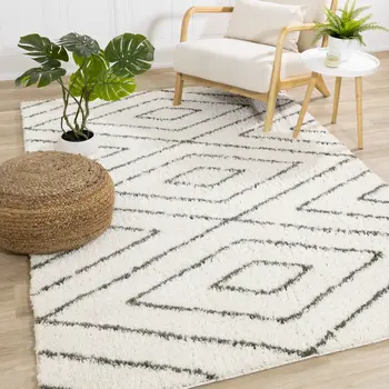 8' X 11' Cream And Green Geometric Area Rug