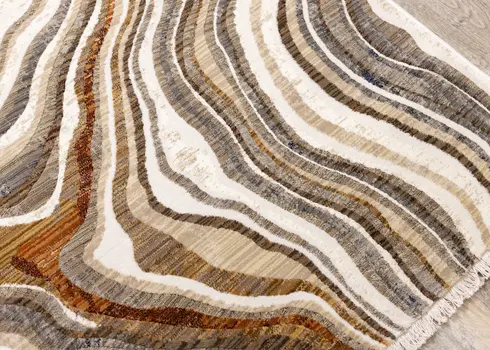 8' Cream And Beige Abstract Runner Rug