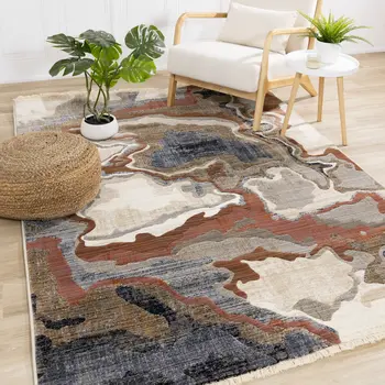 8' X 10' Beige And Blue Abstract Area Rug