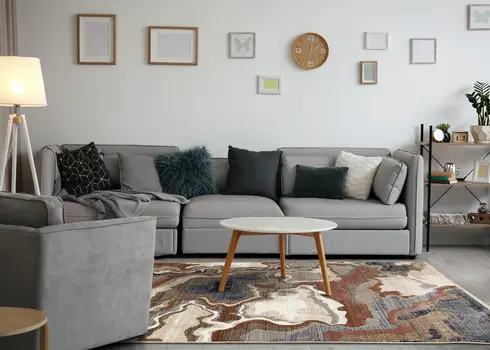 8' X 10' Beige And Blue Abstract Area Rug