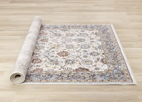 5' X 8' Cream And Blue Area Rug