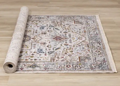 5' X 8' Cream And Blue Area Rug