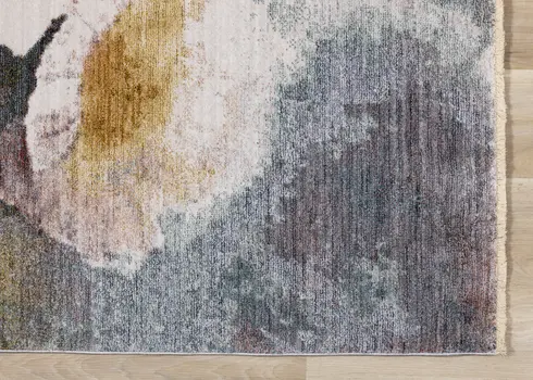 5' X 8' Cream And Blue Botanical Leaves Area Rug