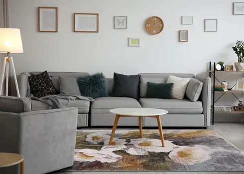 8' X 10' Cream And Blue Botanical Leaves Area Rug