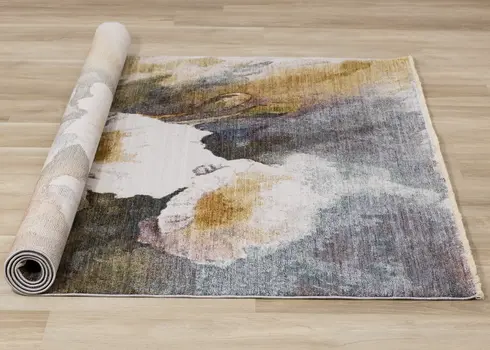 8' X 10' Cream And Blue Botanical Leaves Area Rug