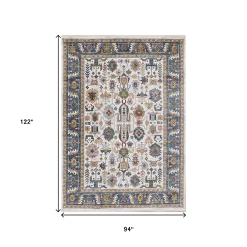 8' X 10' Cream And Blue Area Rug