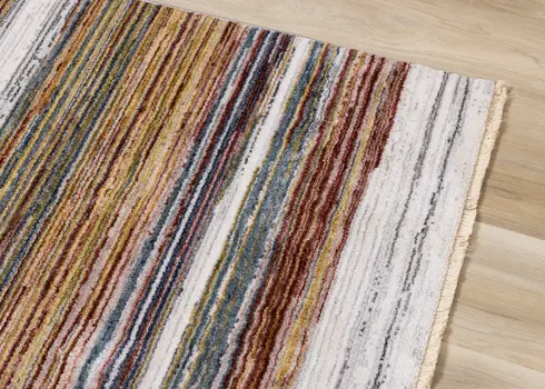5' X 8' Yellow And Blue Striped Area Rug
