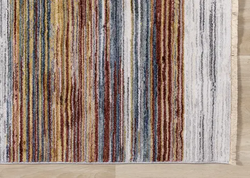 5' X 8' Yellow And Blue Striped Area Rug
