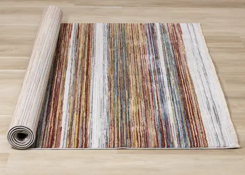 5' X 8' Yellow And Blue Striped Area Rug