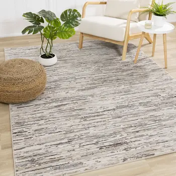 5' X 8' Cream And Brown Striped Area Rug