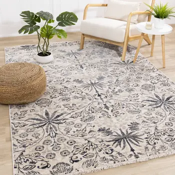 8' X 10' Cream And Blue Abstract Area Rug