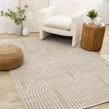 8' X 11' Beige And Cream Geometric Area Rug