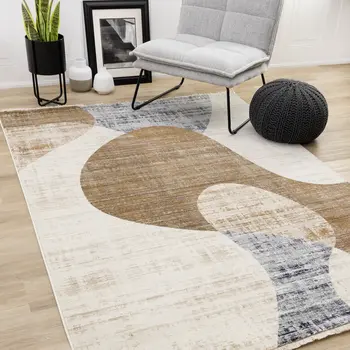 8' X 10' Cream And Blue Area Rug