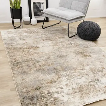 5' X 8' Cream And Blue Area Rug