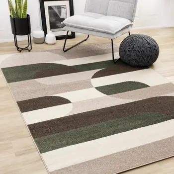 8' X 11' Cream And Green Geometric Area Rug