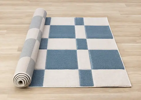 5' X 8' Blue And White Geometric Area Rug