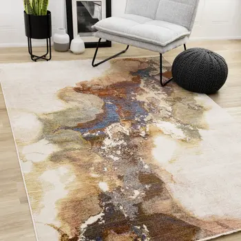 5' X 8' Beige And Blue Abstract Area Rug