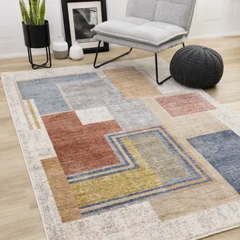 8' X 10' White And Blue Area Rug
