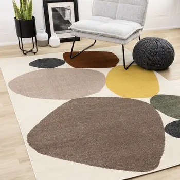 8' X 11' Cream And Brown Geometric Area Rug