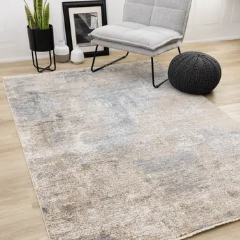 5' X 8' Beige And Blue Area Rug