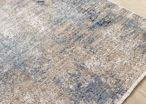 5' X 8' Beige And Blue Area Rug