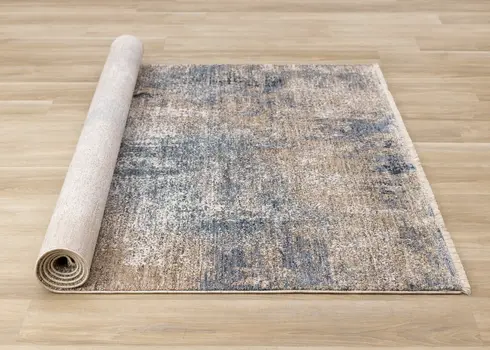 5' X 8' Beige And Blue Area Rug