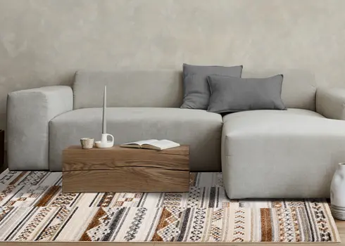 8' X 11' Cream And Black Tribal Area Rug