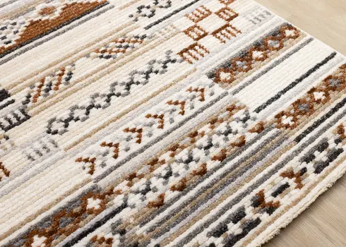 8' X 11' Cream And Black Tribal Area Rug