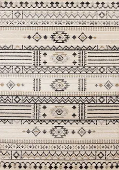 5' X 8' Cream And Black Tribal Area Rug