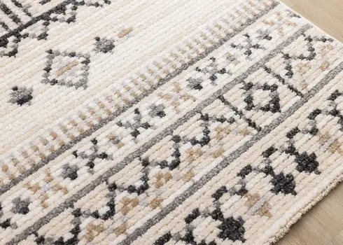 5' X 8' Cream And Black Tribal Area Rug