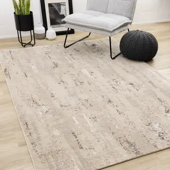 5' X 8' Beige And Black Area Rug
