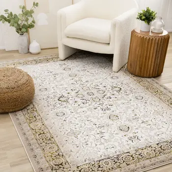 5' X 8' Cream And Black Area Rug