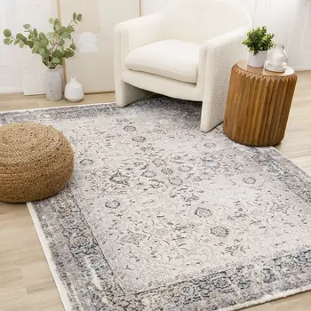 8' X 11' Cream And Blue Area Rug