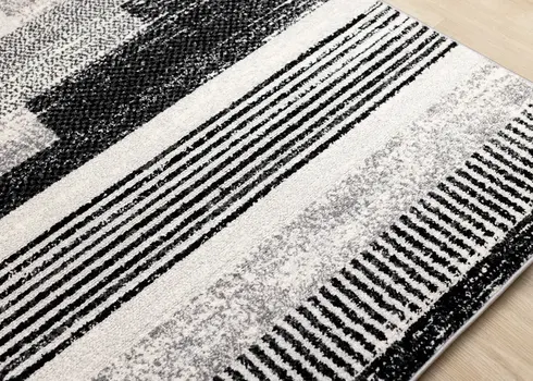 5' X 8' White And Gray Striped Area Rug