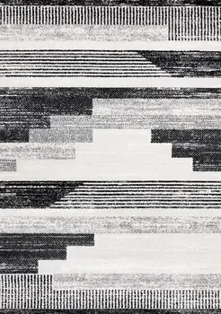 8' X 11' White And Gray Striped Area Rug